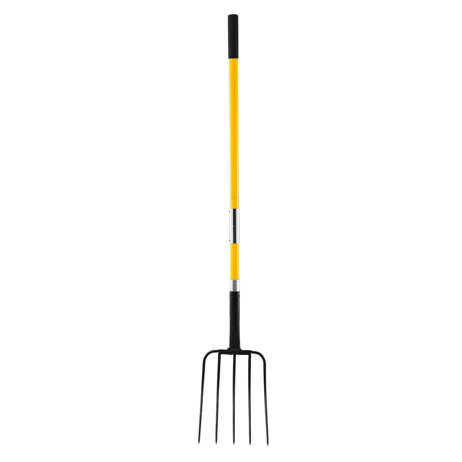 Spade Digging Fork - ガーデンフォーク、グラスファイバーハンドル付き5本爪ガーデニングピッチフォーク、Yグリップ付き57インチヘビーデューティー掘削フォーク、鍛造鋼製スペードフォーク（干し草、ジャガイモ、堆肥化、移植、エアレーション用）