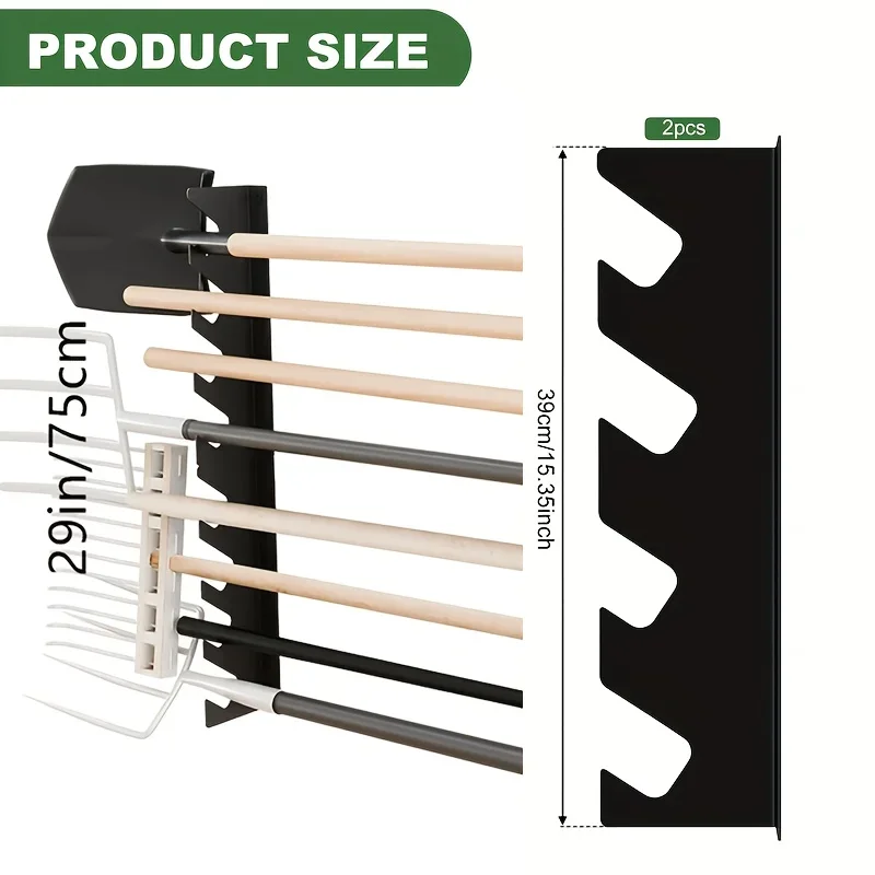 Gardening Tools Holder - 頑丈な金属製ガーデンツールホルダー、シャベルと熊手の収納付き、壁掛け式オーガナイザー、ガレージツールラック DDPNKL 2個セット