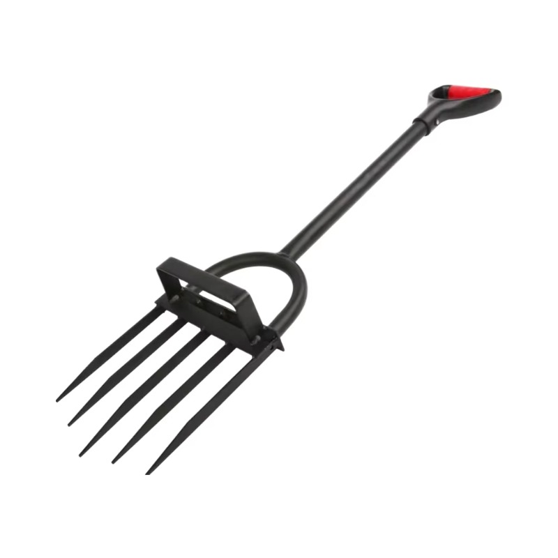 Spade Digging Fork - 頑丈な5本爪ピッチフォーク、炭素鋼製の土壌耕耘用フォーク、金属製ハンドル付き、土壌の通気、堆肥、干し草用