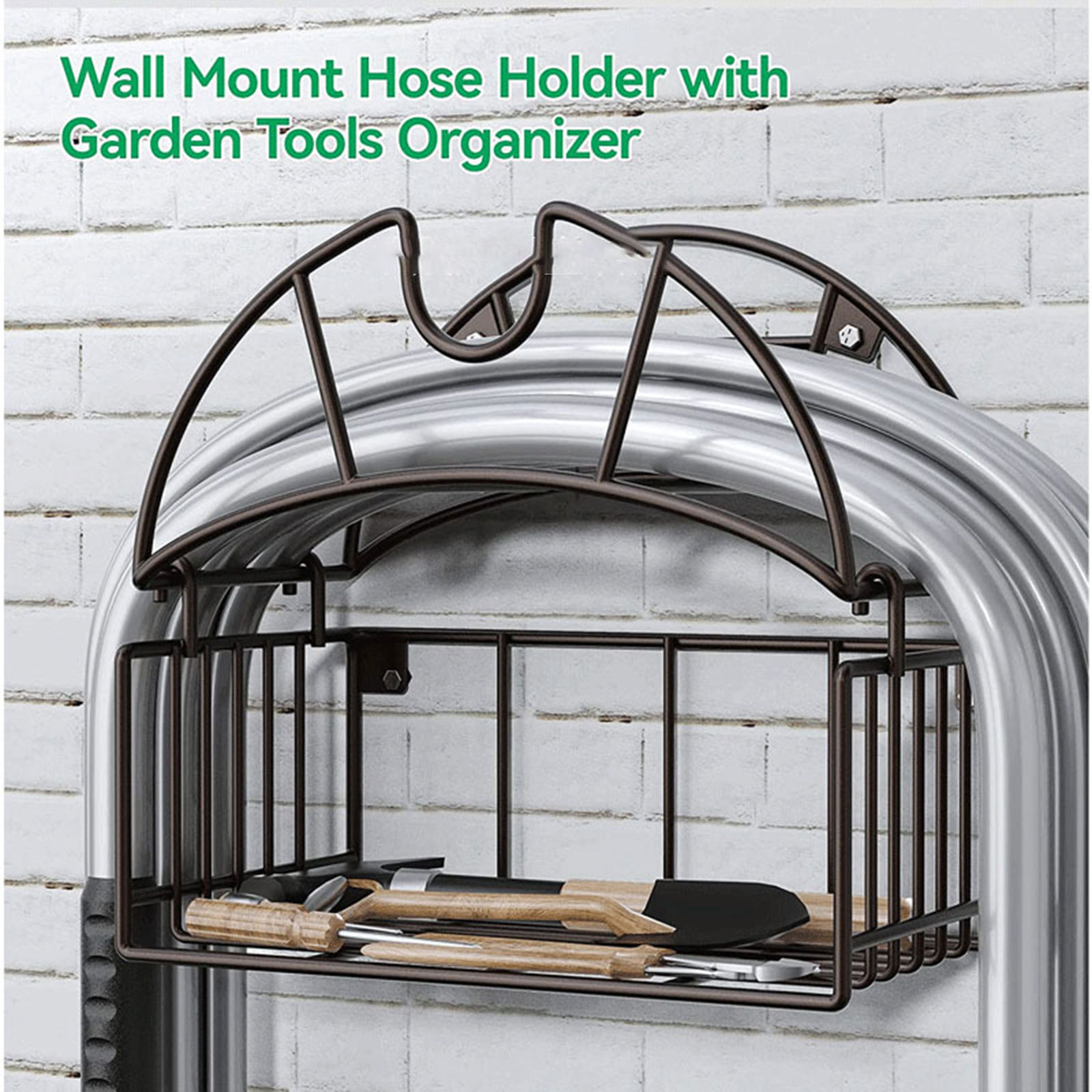 Gardening Tools Holder - 壁掛け式ガーデンホースホルダー、ツールオーガナイザーブラケット付き、頑丈な水道管ハンガー収納ラック、公園、パティオ、屋外庭用